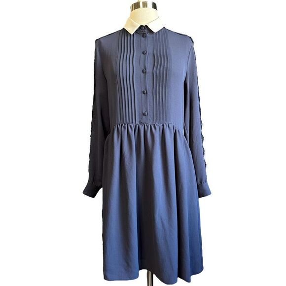 The Kooples Lace Sheer Detail Lantern Sleeve Pleated High Neck Collared Secretar - Picture 1 of 11